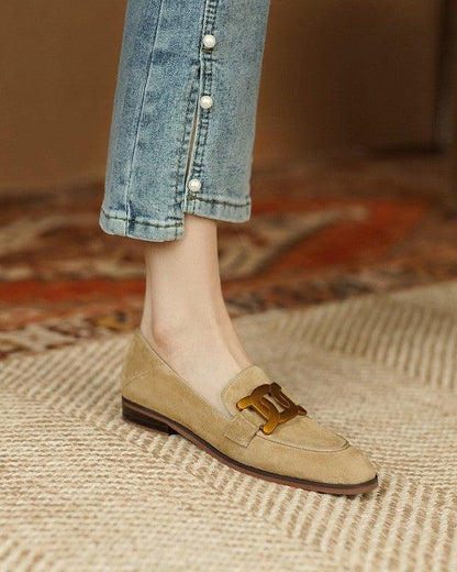 Elegante Damen Loafer aus Wildleder Gold