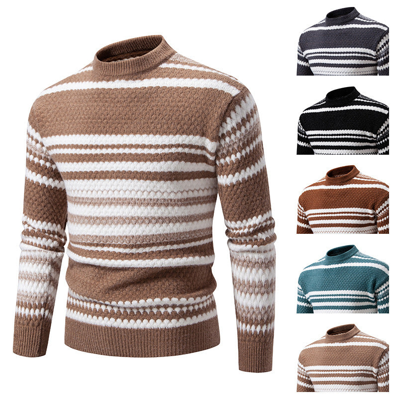 Herren Strickpullover Gestreift Weich Hochkragen - BerlinGlamour