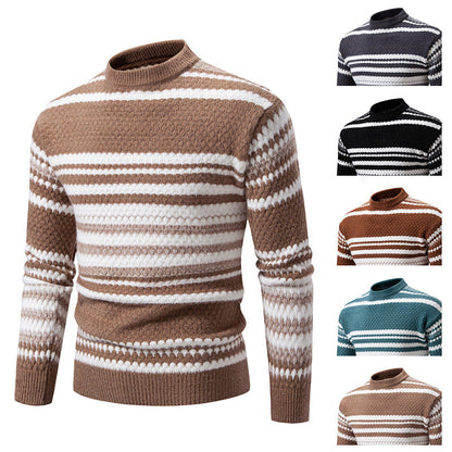 Herren Strickpullover Gestreift Weich Hochkragen - BerlinGlamour