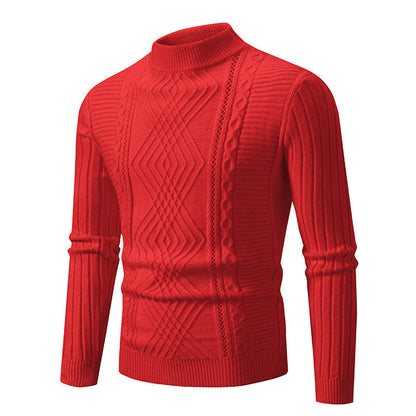 Herren Strickpullover Modern Zopfmuster Eleganter Kragen