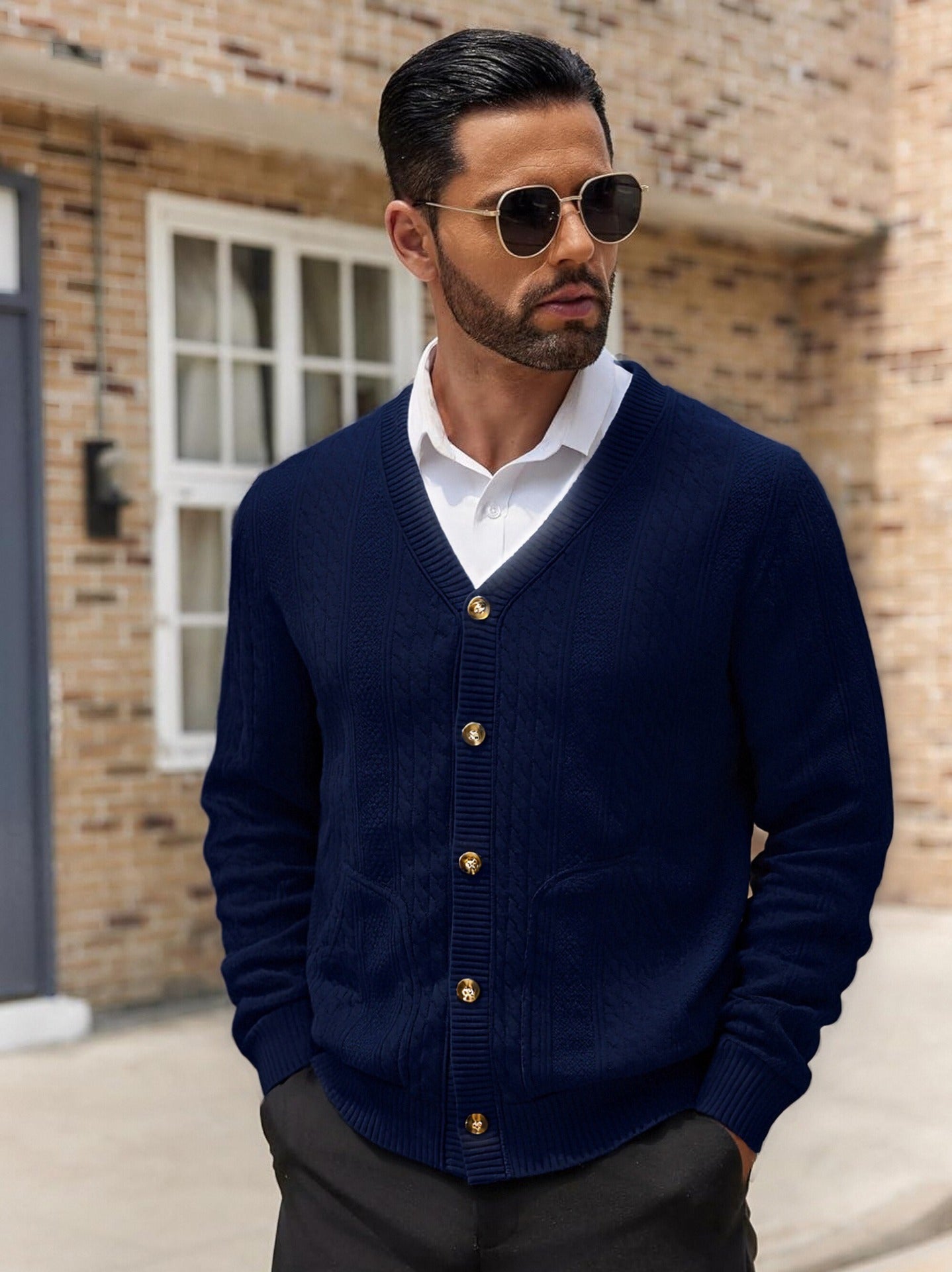 Strickcardigan Herren Modern mit Taschen und Textur