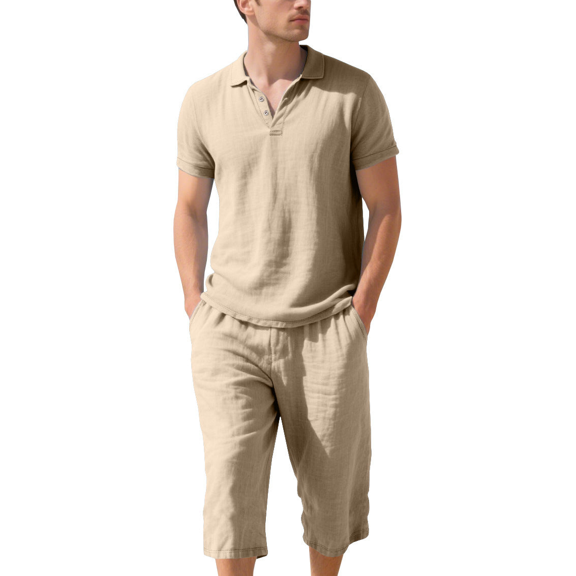 Herren Polohemd Kurzarm mit elastischen Shorts Leinwand Sommer