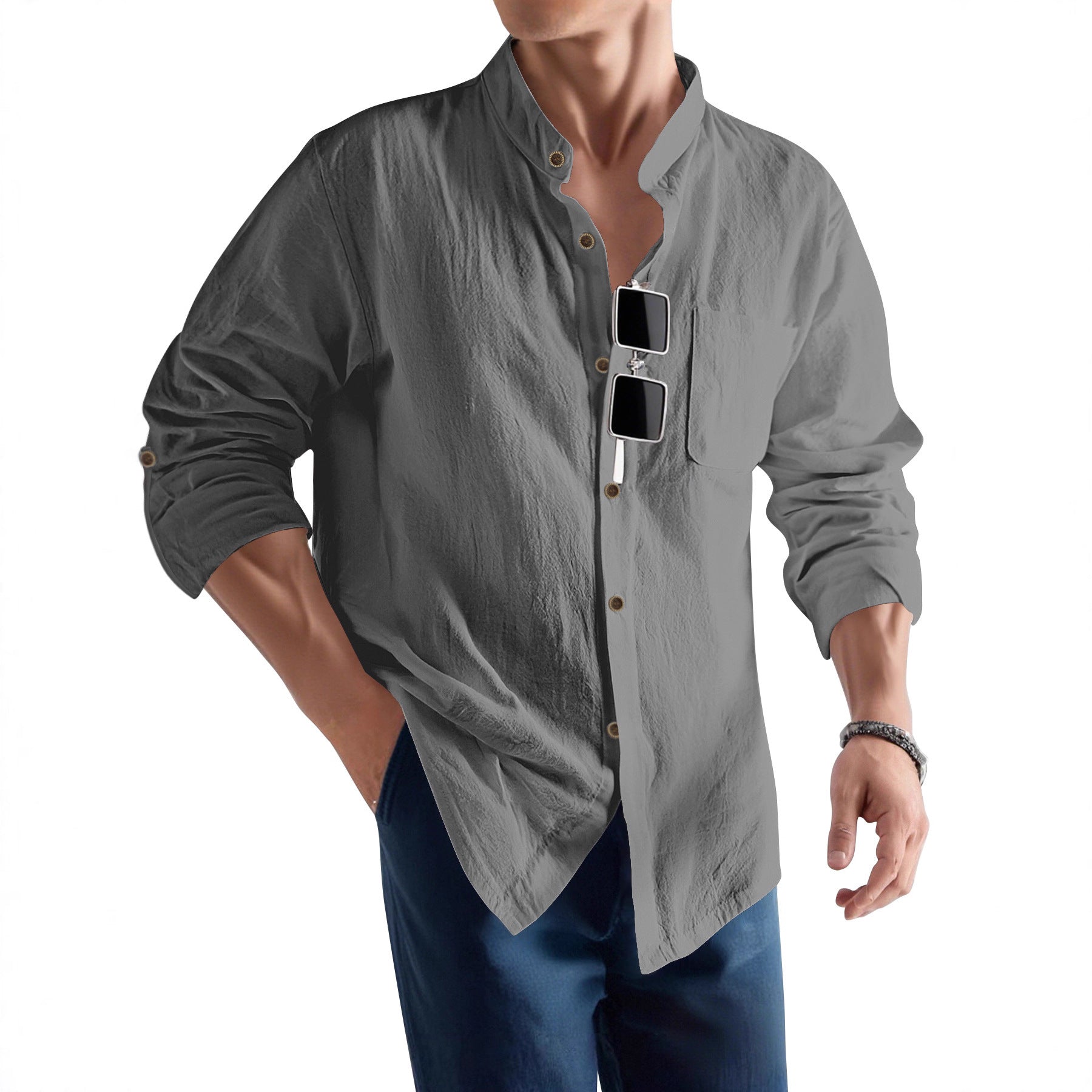 Herren Langarmhemd Slim Fit Henley Ausschnitt Modern - BerlinGlamour