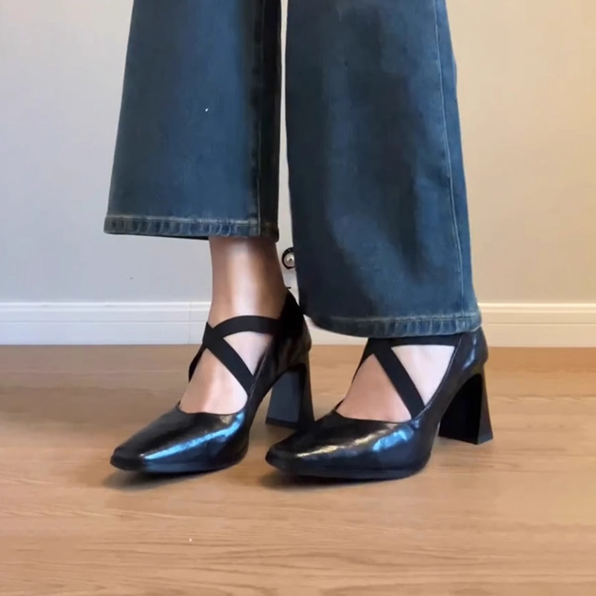 Damen Pumps mit Riemen Blockabsatz Elegante Schuhe