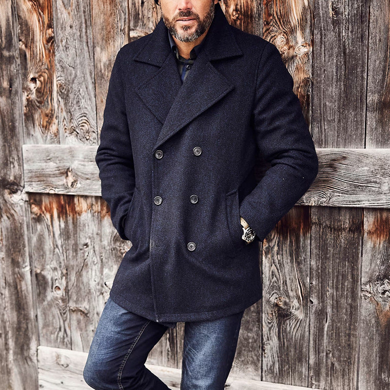 Herren Wollmantel Eleganter Wintermantel Doppelknopf