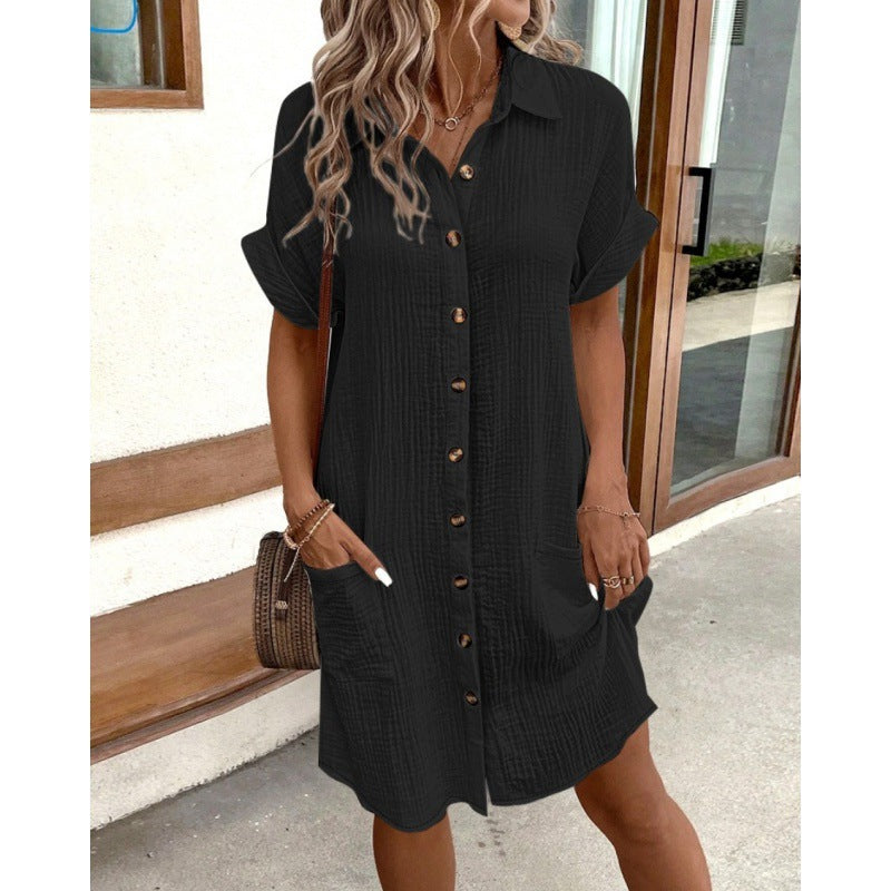 Damen Hemdkleid mit Knöpfen und Taschen Elegant Kurz
