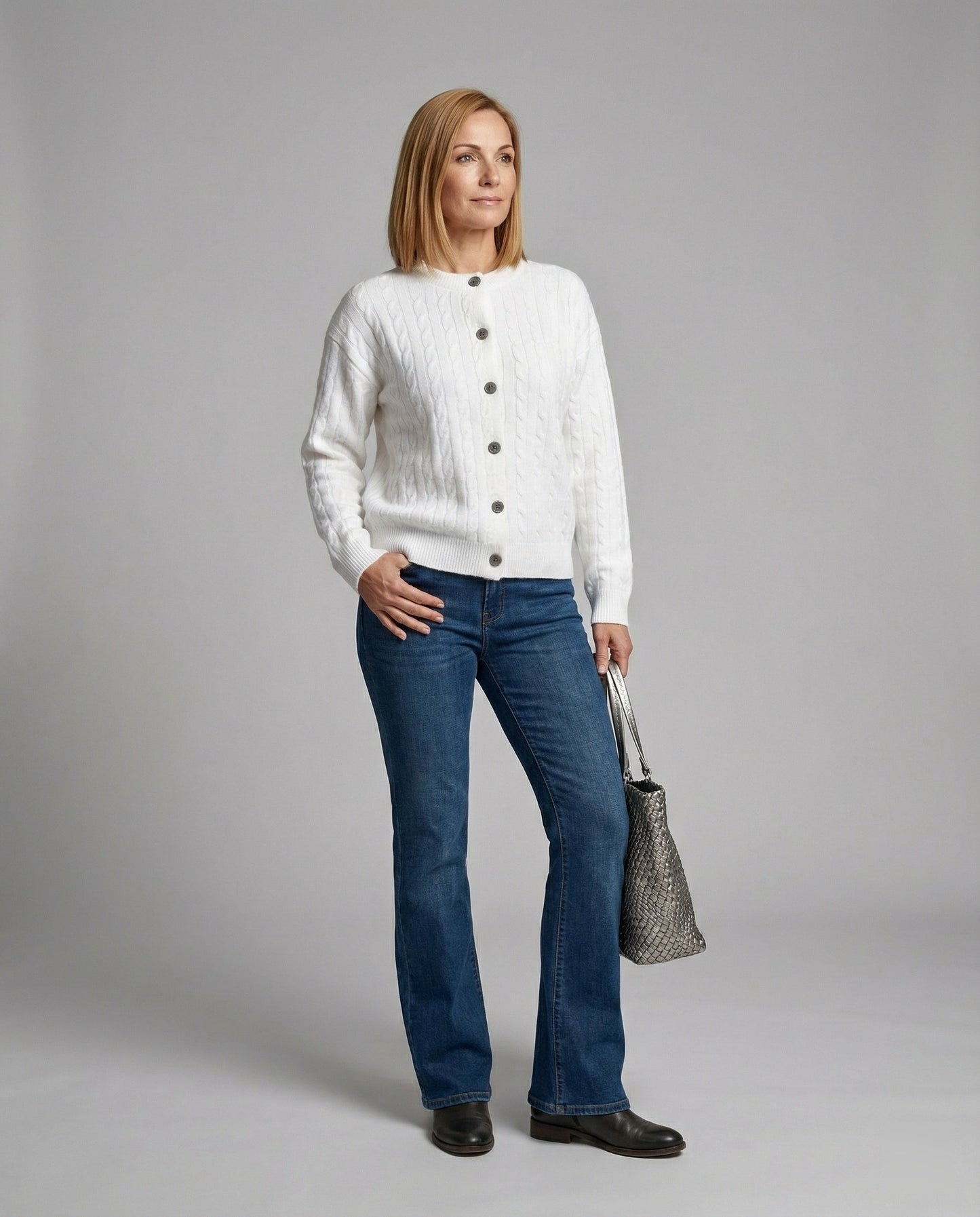 Damen Cardigan Grobstrick Zopfmuster Modern