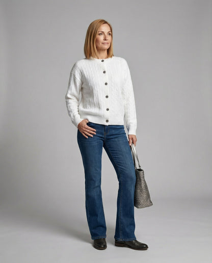Damen Cardigan Grobstrick Zopfmuster Modern
