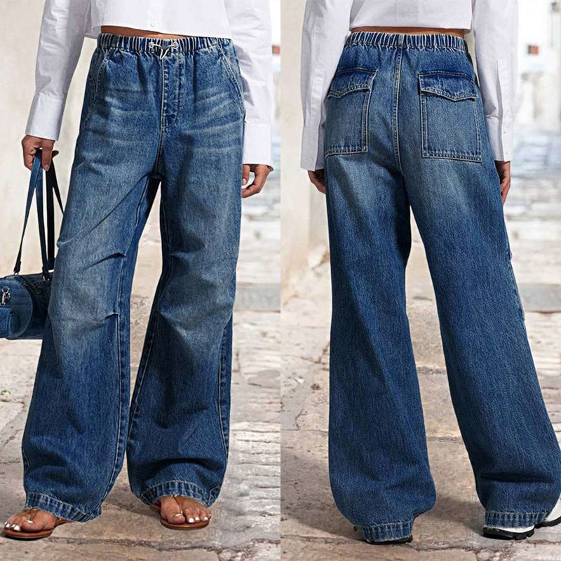 Damen Jeanshose Weite Bein Elastisch Lässig - BerlinGlamour