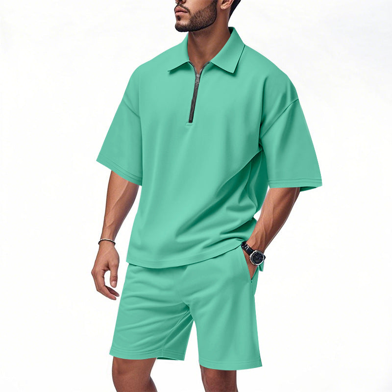 Herren Kurzarm-Set Bequem Modern Reißverschluss Shorts