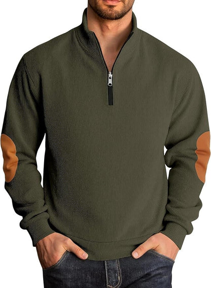 Herren Pullover Hochkragen Kontrast Ellbogenpatches Modern