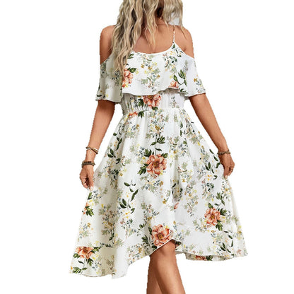 Damenkleid Blumenmuster lockerer Schnitt Schwingrock