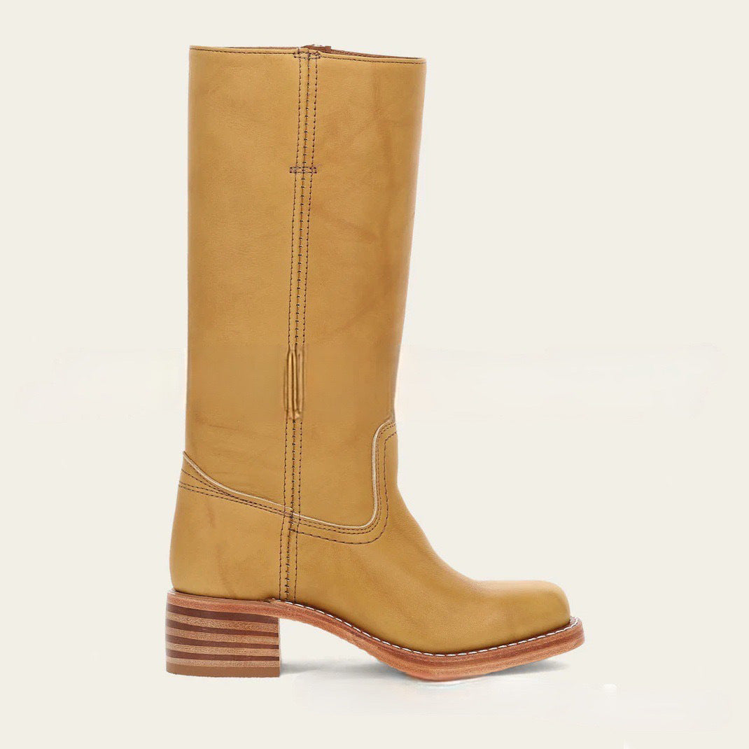 Damen Lederstiefel Westernstil Blockabsatz Schuhe