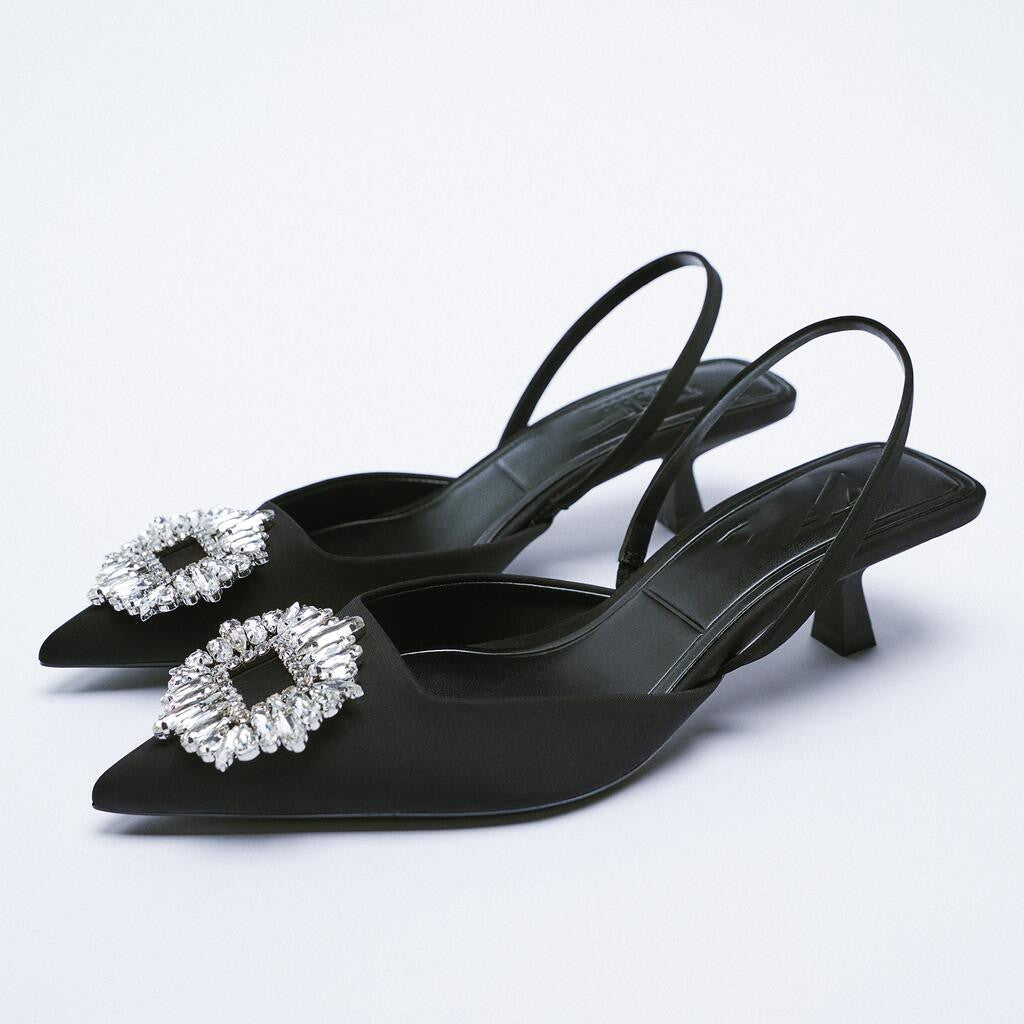 Damen Slingback Pumps mit Strass Schmuck Detail Elegante Damenpumps