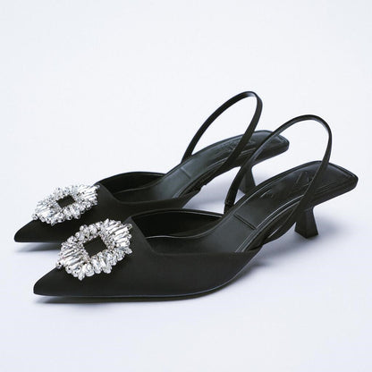 Damen Slingback Pumps mit Strass Schmuck Detail Elegante Damenpumps