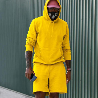 Herren Sportset Hoodie Shorts Sweat Set Grau Sportlich