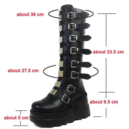 Damen Plattformstiefel Schnallen-Design Stabil Modisch