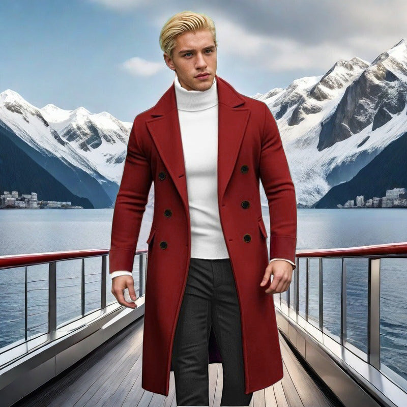 Herren Mantel Eleganter Doppelt-Knopf-Hochkragen-Schwarz