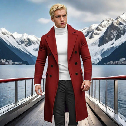 Herren Mantel Eleganter Doppelt-Knopf-Hochkragen-Schwarz