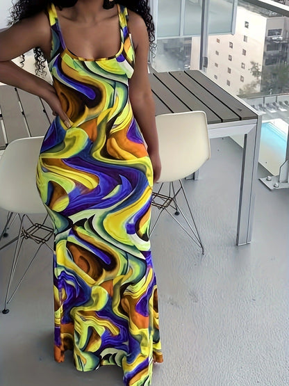 Damen Maxikleid Farbverlauf Figurformend Elegant Lang