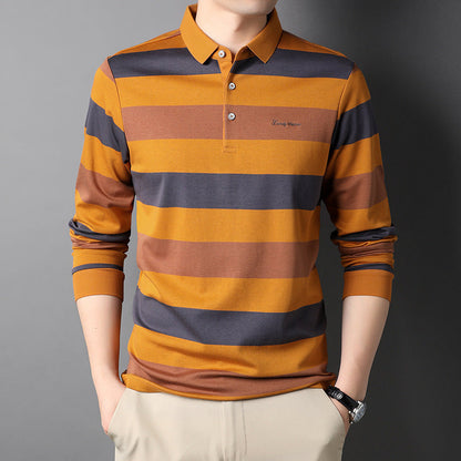 Herren Polohemd Langarm Gestreift Modern