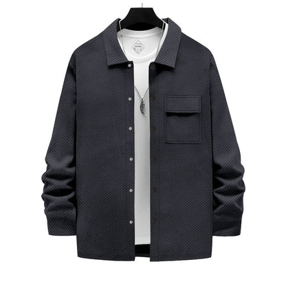Herren Overshirt Jacke Modern Strukturiert Mit Brusttasche