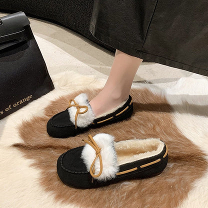 Damen Mokassins Lammfellkragen Weich Warm Winter