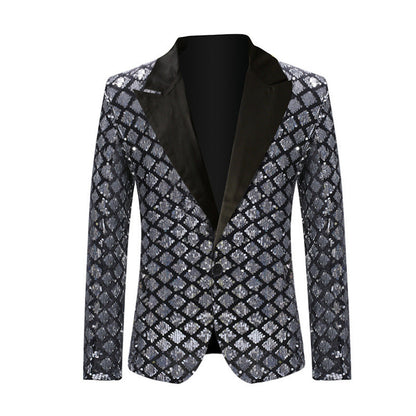 Elegantes Herren Sakko Rautenmuster Glitzer Pailletten