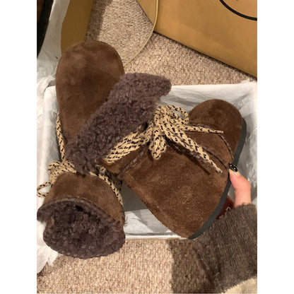 Damen Fleece Boots Warm Gefüttert Schnürsenkel