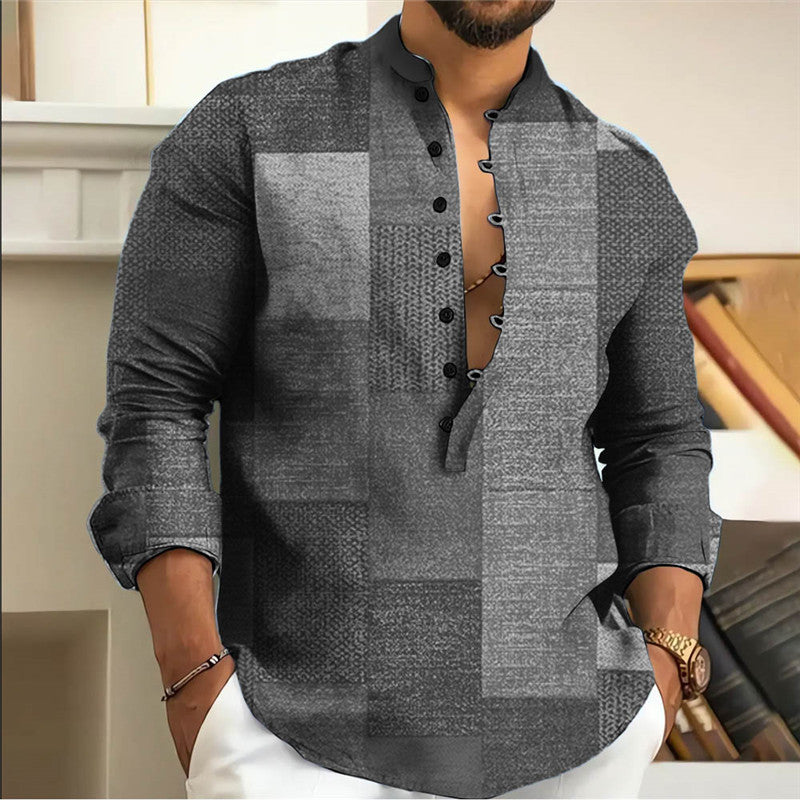 Herren Langarmhemd Patchwork Design Modern Berlin Style