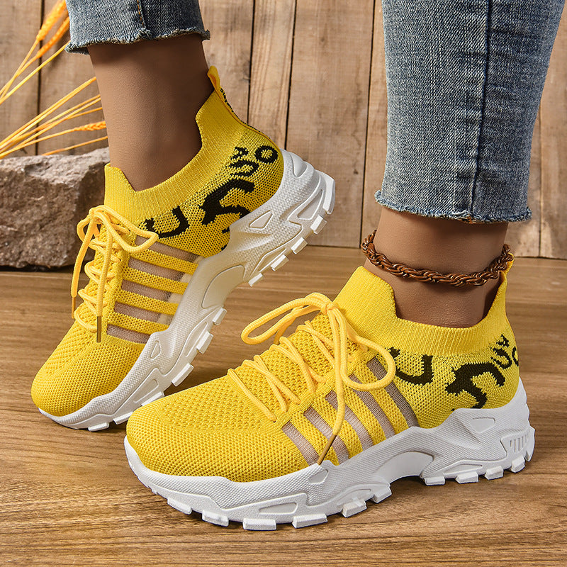 Damen Sneaker Sportlich Laufschuhe Schnellschnürsystem