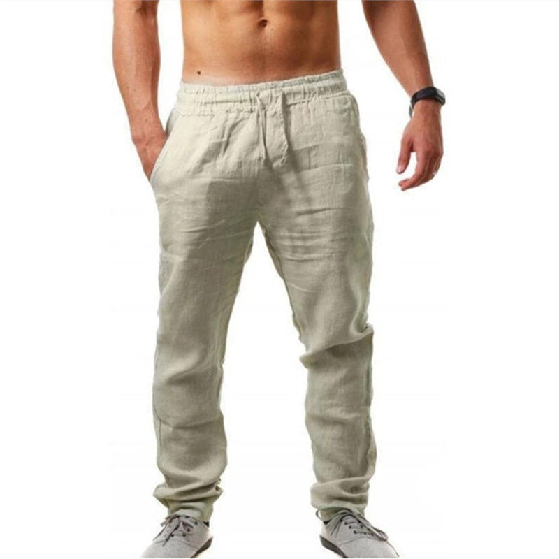Herren Leinenhose Bequem Elastisch mit verstellbarem Bund