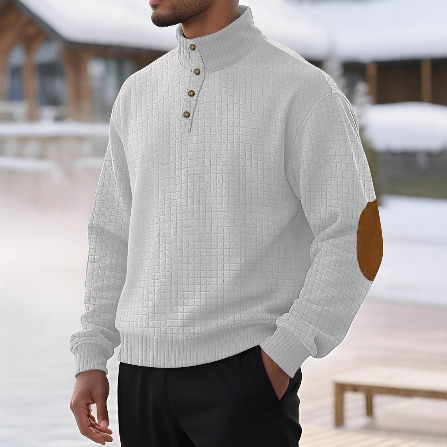 Herren Pullover Stehkragen Modern Leder Optik