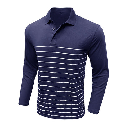 Herren Polo Langarm Streifen Design Modern