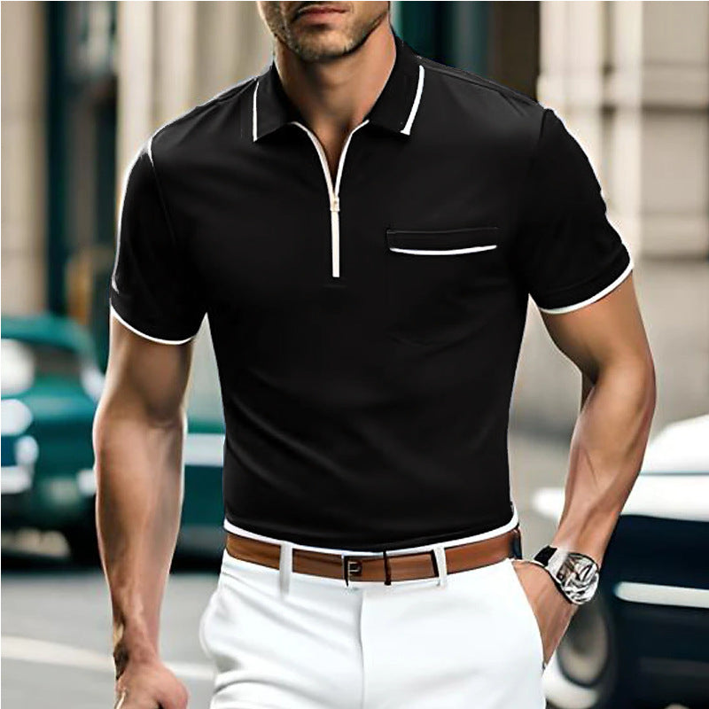 Herren Polohemd Modern mit Kontrastreißverschluss und Brusttasche