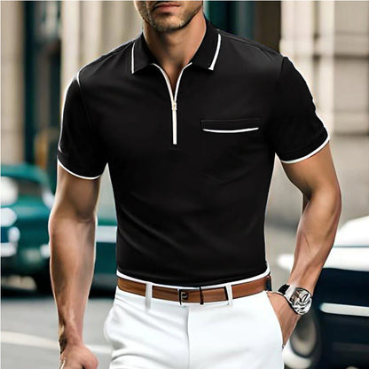 Herren Polohemd Modern mit Kontrastreißverschluss und Brusttasche