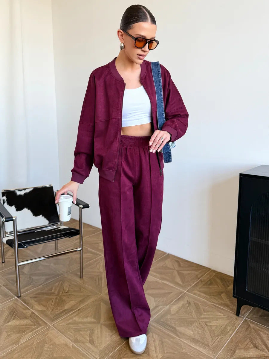 Damen Sportliche Jogginganzug Set mit Elastikbund Schwarz