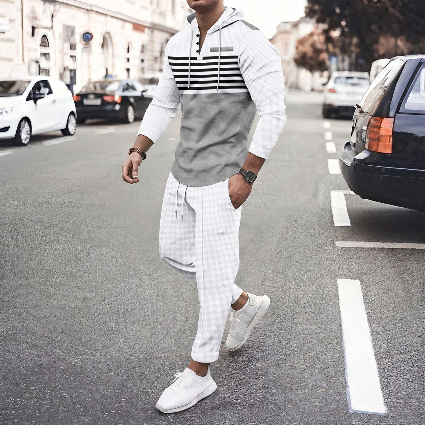 Herren Hoodie Set Kapuze Kordelzug Modern