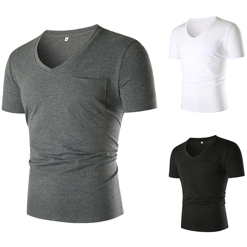 Herren T-Shirt V-Ausschnitt Slim Fit mit Brusttasche - BerlinGlamour