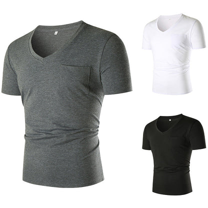 Herren T-Shirt V-Ausschnitt Slim Fit mit Brusttasche - BerlinGlamour