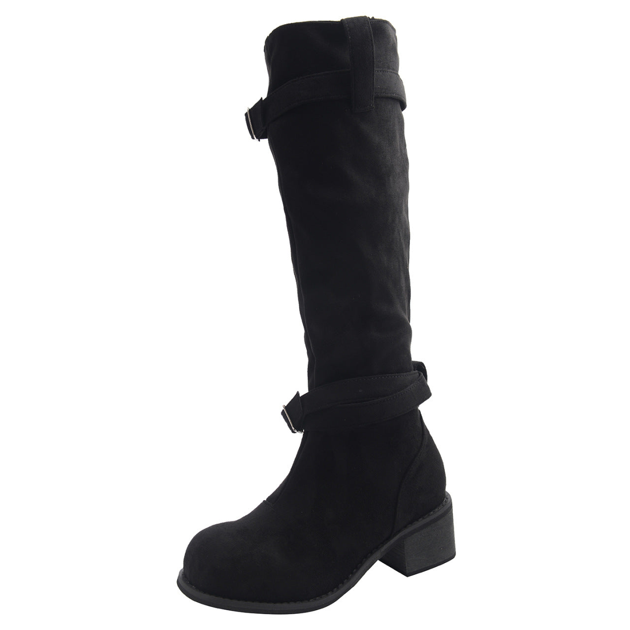 Damen Stiefel High Heel Schnalle Blockabsatz Bequem