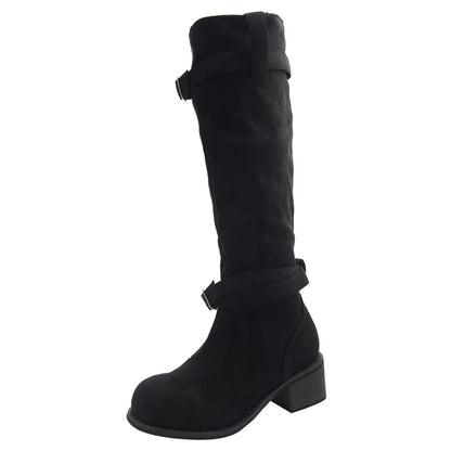 Damen Stiefel High Heel Schnalle Blockabsatz Bequem