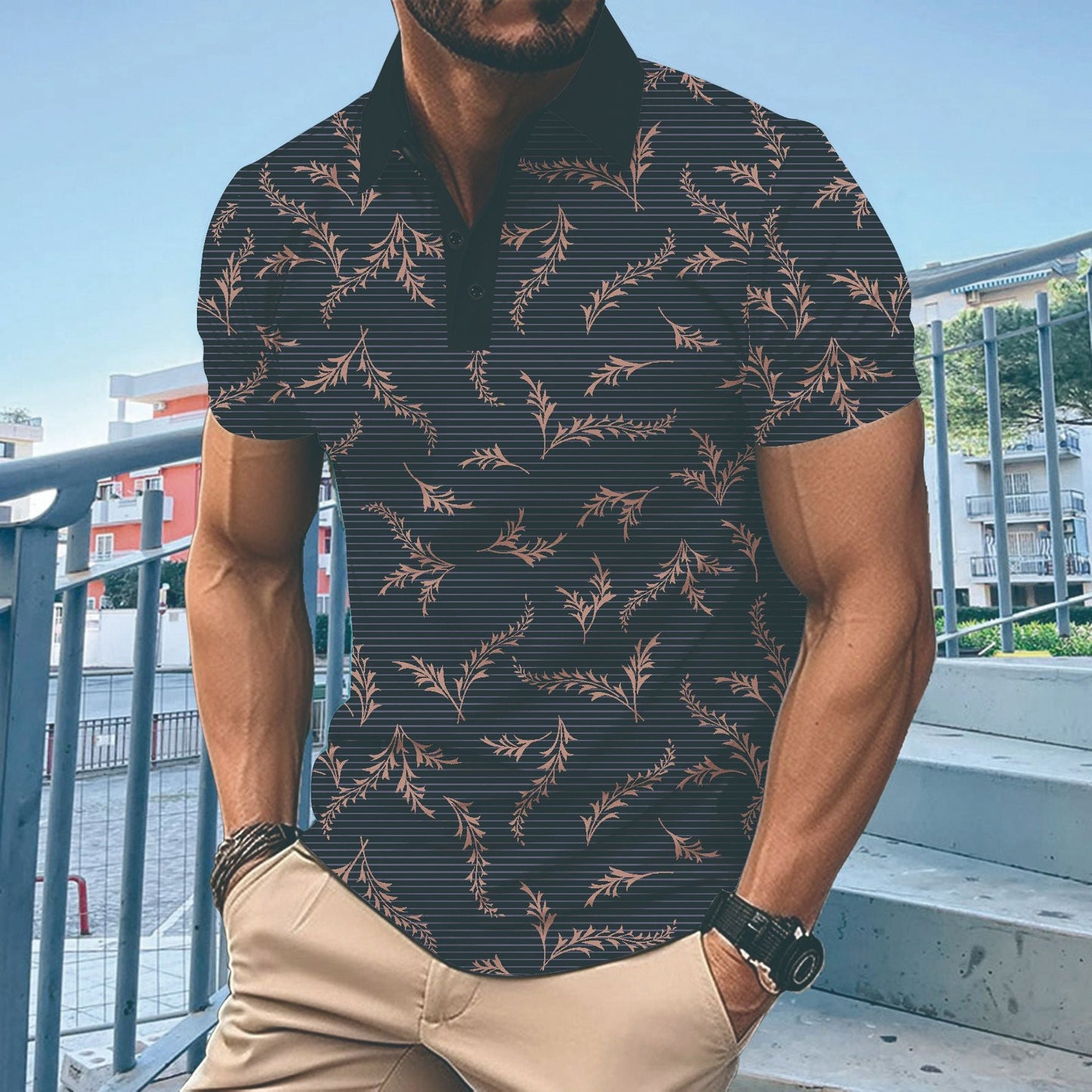 Herren Polohemd Modern Floralmuster Slimfit