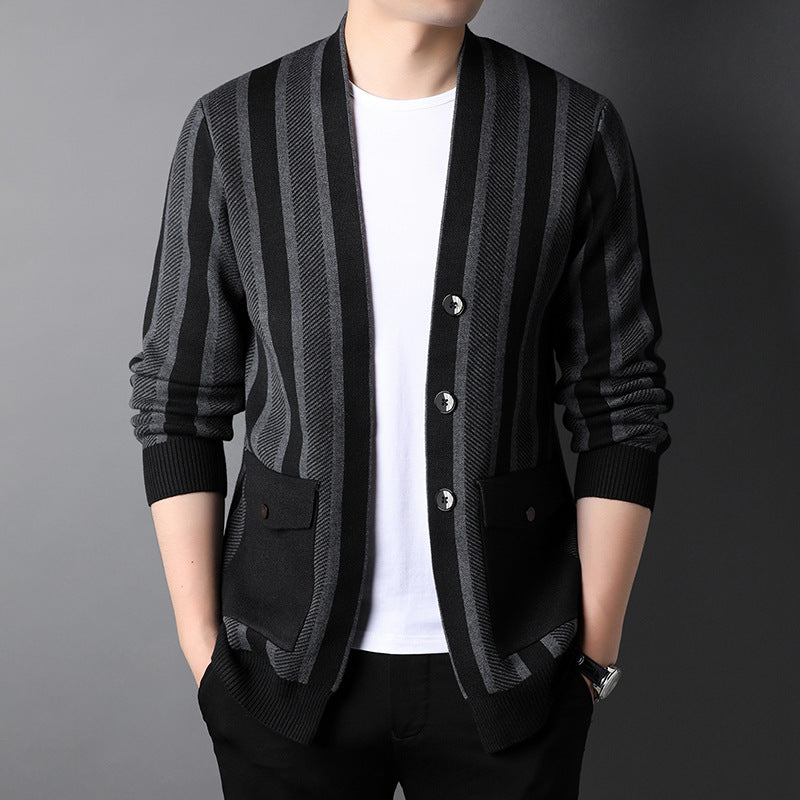 Herren Strickjacke Modern Streifenmuster Elegant