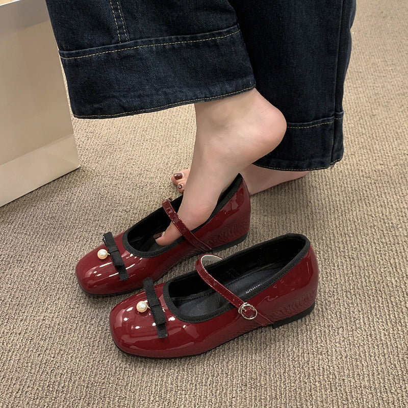 Damen Ballerinas Schleife Perlen Riemen Elegант - BerlinGlamour