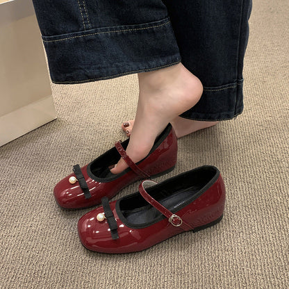 Damen Ballerinas Schleife Perlen Riemen Elegант - BerlinGlamour