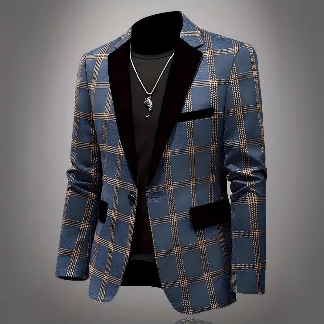 Herren Blazer Karo Elegant Samt Revers Modern - BerlinGlamour