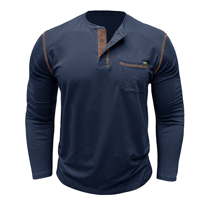 Herren Henley-Shirt Langarm mit Brusttasche Modern