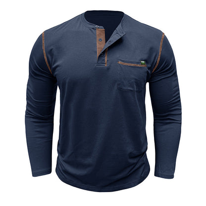 Herren Henley-Shirt Langarm mit Brusttasche Modern