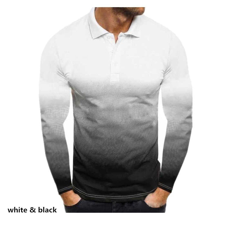Herren Polo Langarmshirt Farbverlauf Modern Sportlich